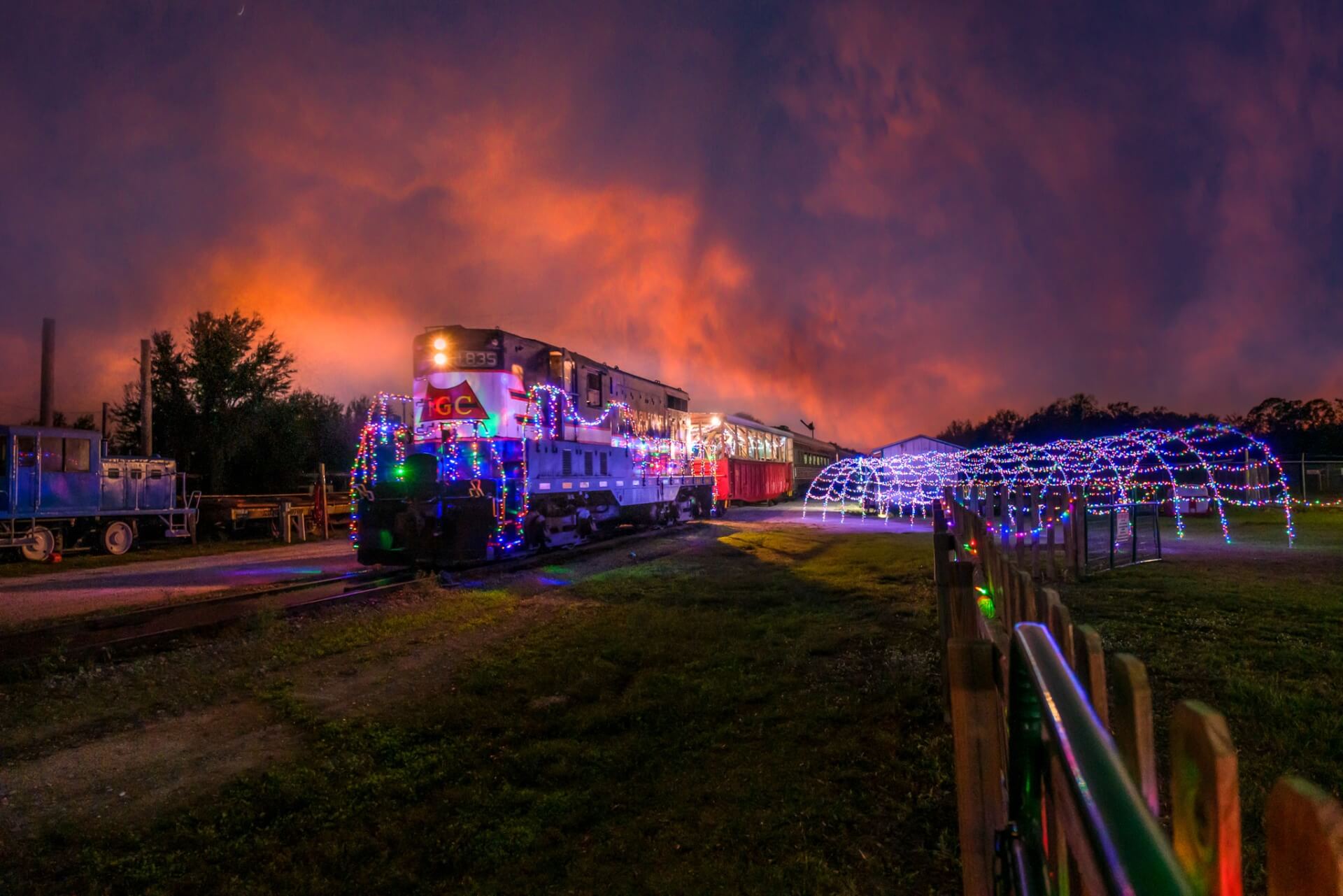 a train with lights on it