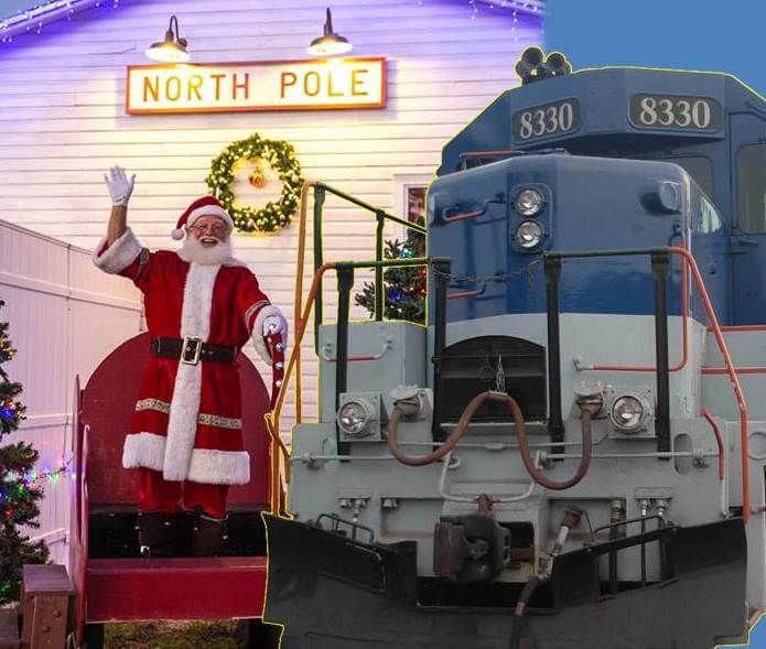 santa waving at a train