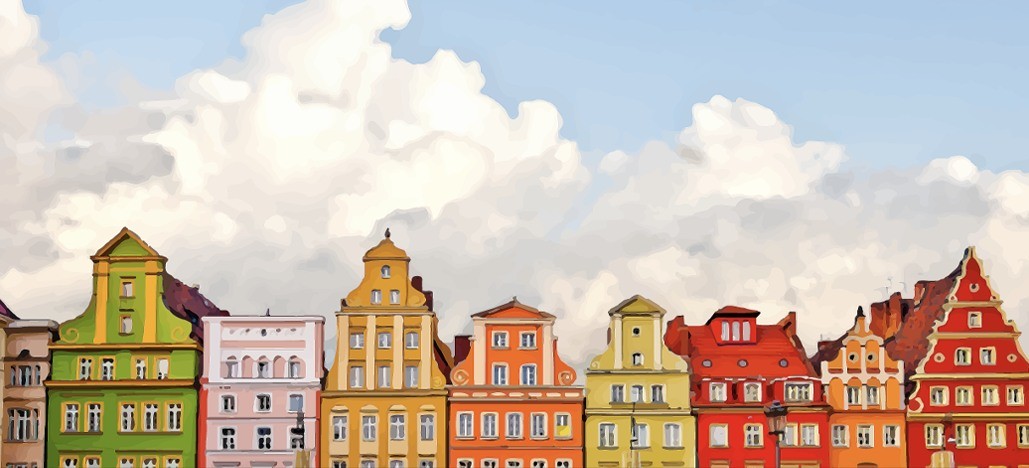 european style row houses graphic