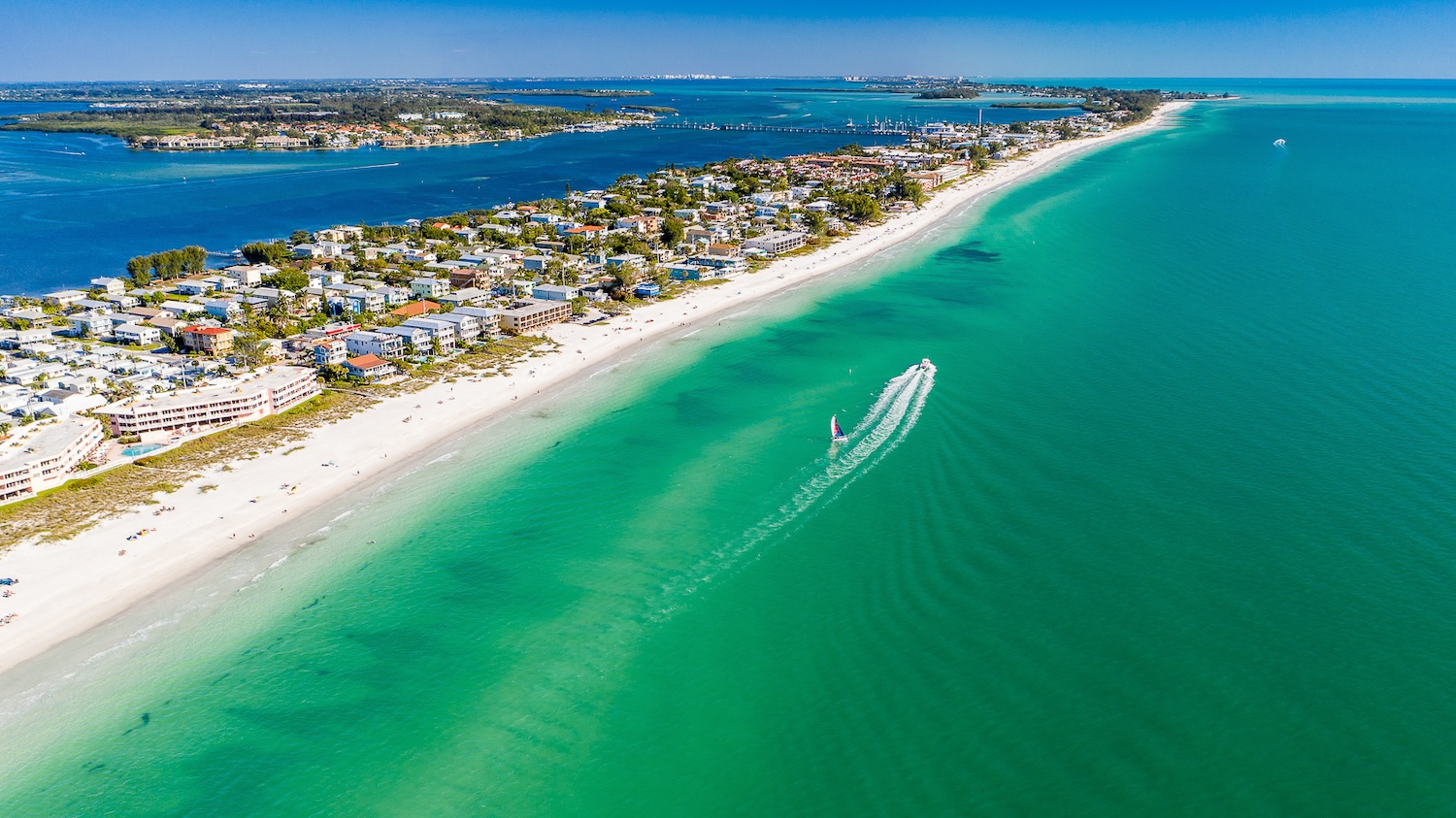 aerial view of anna maria island and its beaches on a bright sunny day