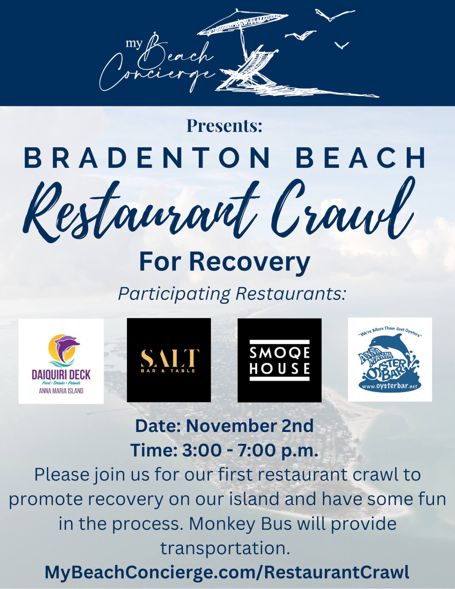 Bradenton Beach Restaurant Crawl Poster with details