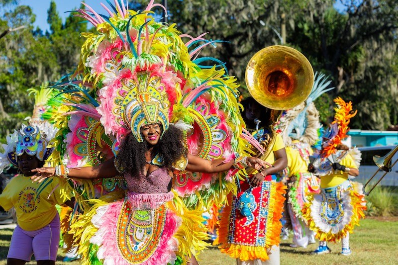 a group of people in colorful clothing